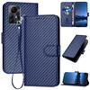 Custodia in pelle con fibbia in fibra di carbonio e cordino per ZTE Blade A72s YX0070 (blu reale)