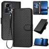 Custodia in pelle con fibbia in fibra di carbonio e cordino per ZTE Blade A72s YX0070 (nera)