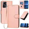 Custodia in pelle con fibbia in fibra di carbonio per ZTE Blade A72s YX0070 con cordino (rosa)