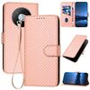 Custodia in pelle con fibbia in fibra di carbonio per ZTE Voyage 41 5G YX0070 con cordino (rosa)