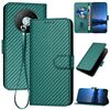 Custodia in pelle con fibbia in fibra di carbonio per ZTE Voyage 41 5G YX0070 con cordino (verde scuro)