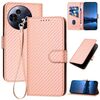 Custodia per telefono in pelle con fibbia in fibra di carbonio e cordino per TCL 50 NxtPaper YX0070 (rosa)