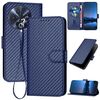 Custodia in pelle con fibbia in fibra di carbonio e cordino per TCL 50 XL 5G / 50 XL NxtPaper YX0070 (blu reale)
