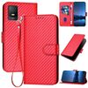 Custodia per telefono in pelle con fibbia in fibra di carbonio per TCL 403 YX0070 con cordino (rosso)