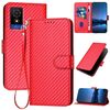 Custodia per telefono in pelle con fibbia in fibra di carbonio per TCL 501 YX0070 con cordino (rosso)