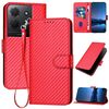 Custodia per telefono in pelle con fibbia in fibra di carbonio per TCL 503 YX0070 con cordino (rosso)