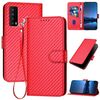 Custodia in pelle con fibbia in fibra di carbonio per TCL Stylus 5G YX0070 con cordino (rosso)