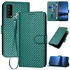 Custodia in pelle con fibbia in fibra di carbonio per TCL Stylus 5G YX0070 con cordino (verde scuro)