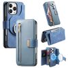 Custodia in pelle con cerniera ad anello per iPhone 16 Pro Max, anti-RFID, MagSafe (blu)
