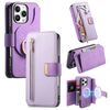 Custodia in pelle con cerniera ad anello per iPhone 16 Pro Max, anti-RFID, con protezione MagSafe (viola)