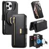 Custodia in pelle con cerniera ad anello per iPhone 16 Pro Max, anti-RFID, MagSafe (nera)