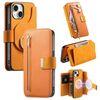Custodia in pelle con cerniera ad anello per iPhone 14, anti-RFID, MagSafe (arancione)