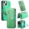 Custodia in pelle con cerniera ad anello per iPhone 14, anti-RFID, MagSafe (verde)