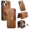 Custodia in pelle con cerniera ad anello per iPhone 14, anti-RFID, con protezione MagSafe (marrone)