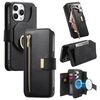 Custodia in pelle con cerniera ad anello per iPhone 13 Pro Max, anti-RFID, MagSafe (nera)