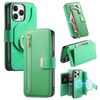Custodia in pelle con cerniera ad anello per iPhone 13 Pro, anti-RFID, MagSafe (verde)