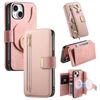 Custodia in pelle con cerniera ad anello per iPhone 13, anti-RFID, MagSafe (rosa)