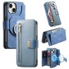 Custodia in pelle con cerniera ad anello per iPhone 13, anti-RFID, MagSafe (blu)