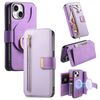 Custodia in pelle con cerniera ad anello per iPhone 13, anti-RFID, MagSafe (viola)