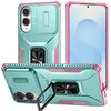 Custodia per telefono con supporto scorrevole Camshield per Samsung Galaxy S25 Edge 5G (rosa + grigio verde)