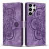Custodia per telefono in pelle smerigliata retrò con motivo mandala in rilievo per Samsung Galaxy S25 Ultra 5G (viola)