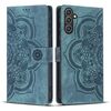Custodia per telefono in pelle smerigliata retrò con motivo mandala in rilievo per Samsung Galaxy S24+ 5G (blu)