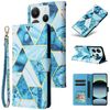 Custodia in pelle con cuciture color bronzo marmorizzato per Redmi Note 14 5G (blu)