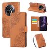Custodia in pelle con 3 slot per carte di credito e motivo a rose in rilievo per Realme 13+ 5G (marrone)