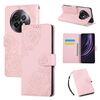 Custodia in pelle con 3 slot per carte di credito e motivo a rose in rilievo per Realme 13+ 5G Global (rosa)