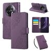 Custodia in pelle con 3 slot per carte di credito e motivo a rose in rilievo per Realme 13+ 5G (viola scuro)
