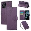 Custodia in pelle con 3 slot per carte e motivo a fiori di rosa per Realme 9i 5G (viola scuro)