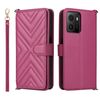Custodia in pelle multifunzione per telefono HMD Pulse / Pulse Pro / Pulse+ con 6 slot per carte e cinturino da polso (rosso rosa)