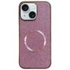 Custodia per iPhone 15 in PC galvanico con glitter e MagSafe (rosa)