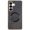Custodia per telefono MagSafe con rivestimento galvanico in PC glitterato per Samsung Galaxy S23 FE 5G (nera)