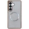 Custodia per telefono MagSafe con rivestimento galvanico in PC glitterato per Samsung Galaxy S23 FE 5G (bianca)