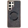 Custodia per telefono MagSafe con rivestimento galvanico in PC glitterato per Samsung Galaxy S23 Ultra 5G (nera)