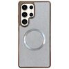 Custodia per telefono MagSafe con rivestimento galvanico in PC glitterato per Samsung Galaxy S23 Ultra 5G (bianca)