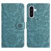 Custodia in pelle con motivo floreale in rilievo per Samsung Galaxy A56 5G (verde scuro)