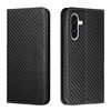 Custodia a libro magnetica in pelle con texture in fibra di carbonio per Samsung Galaxy A36 5G (nera)
