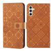 Custodia in pelle con motivo in rilievo in stile etnico per Samsung Galaxy A56 5G (marrone)