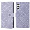 Custodia in pelle con motivo in rilievo in stile etnico per Samsung Galaxy A56 5G (viola)
