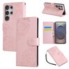 Custodia in pelle con 3 slot per carte di credito e motivo a fiori di rosa per Samsung Galaxy S25 Ultra 5G (rosa)