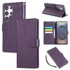 Custodia in pelle con 3 slot per carte di credito e motivo a fiori di rosa per Samsung Galaxy S25 Ultra 5G (viola scuro)