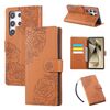 Custodia in pelle con 3 slot per carte di credito e motivo a fiori di rosa per Samsung Galaxy S24 Ultra 5G (marrone)