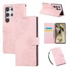 Custodia in pelle con 3 slot per carte di credito e motivo a fiori di rosa per Samsung Galaxy S24 Ultra 5G (rosa)