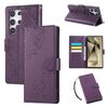 Custodia in pelle con 3 slot per carte di credito e motivo a fiori di rosa per Samsung Galaxy S24 Ultra 5G (viola scuro)