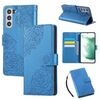 Custodia in pelle con 3 slot per carte di credito e motivo a fiori di rosa per Samsung Galaxy S22+ 5G (blu)