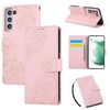 Custodia in pelle con 3 slot per carte di credito e motivo a fiori di rosa per Samsung Galaxy S22+ 5G (rosa)