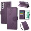 Custodia in pelle con 3 slot per carte di credito e motivo a fiori di rosa per Samsung Galaxy S22+ 5G (viola scuro)