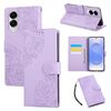 Custodia in pelle con 3 slot per carte di credito e motivo a fiori di rosa per Samsung Galaxy S25 Edge 5G (viola)